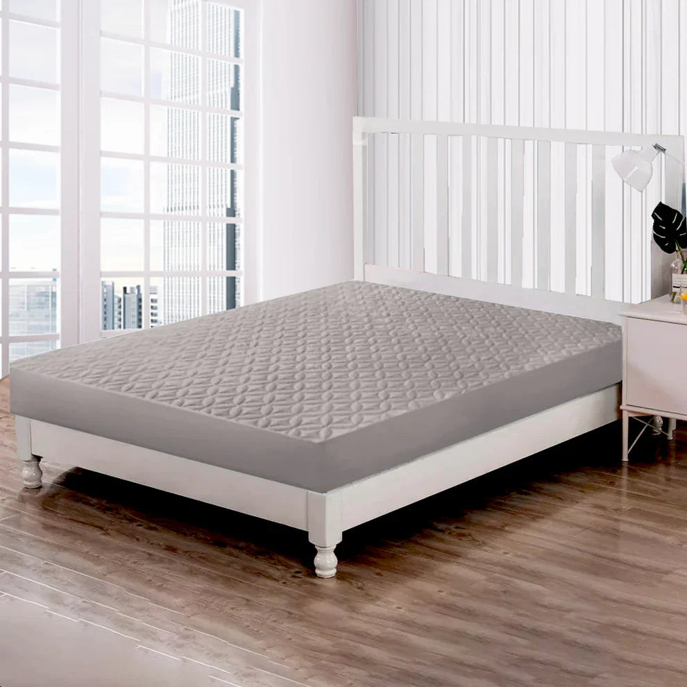 Premium Waterproof Fitted Mattress Protector – Ultrasonic Quilted, Anti-Slip Double Bed Cover (Grey)