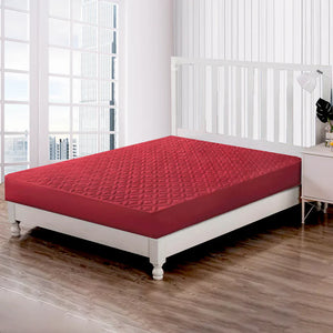Premium Ultrasonic Quilted Waterproof Mattress Protector – Fitted & Anti-Slip Double Bed Cover (Maroon)
