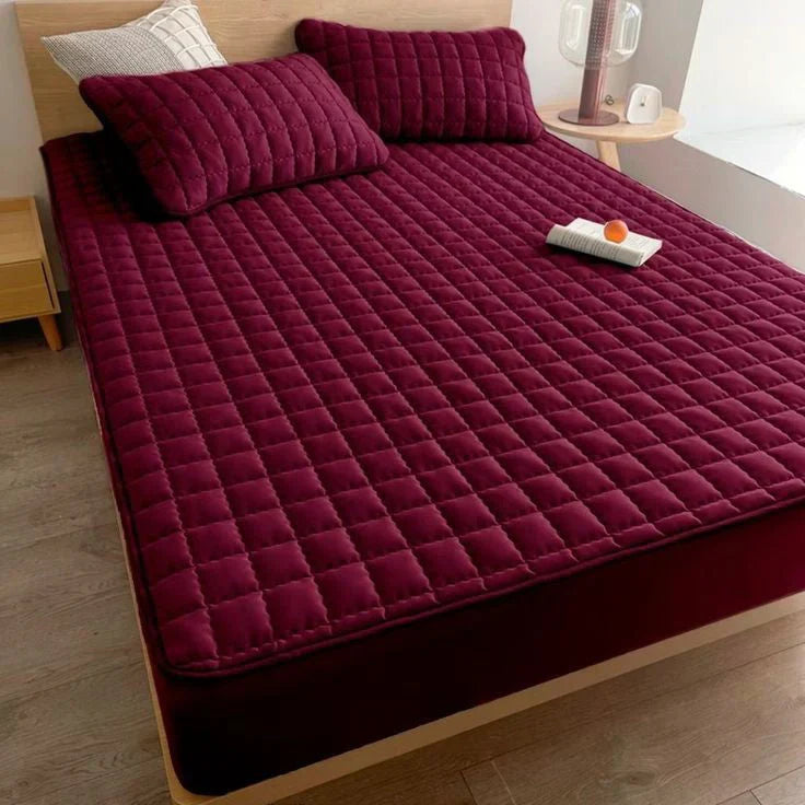 Premium Quilted Waterproof Mattress Protector – Double Bed (Maroon)