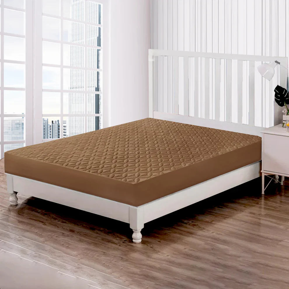 Premium Ultrasonic Quilted Waterproof Mattress Protector – Fitted & Anti-Slip Double Bed Cover (Dark Brown)