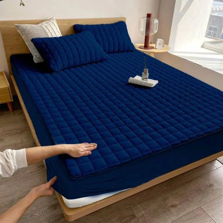 Premium Quilted Waterproof Mattress Protector – Double Bed (BLUE)
