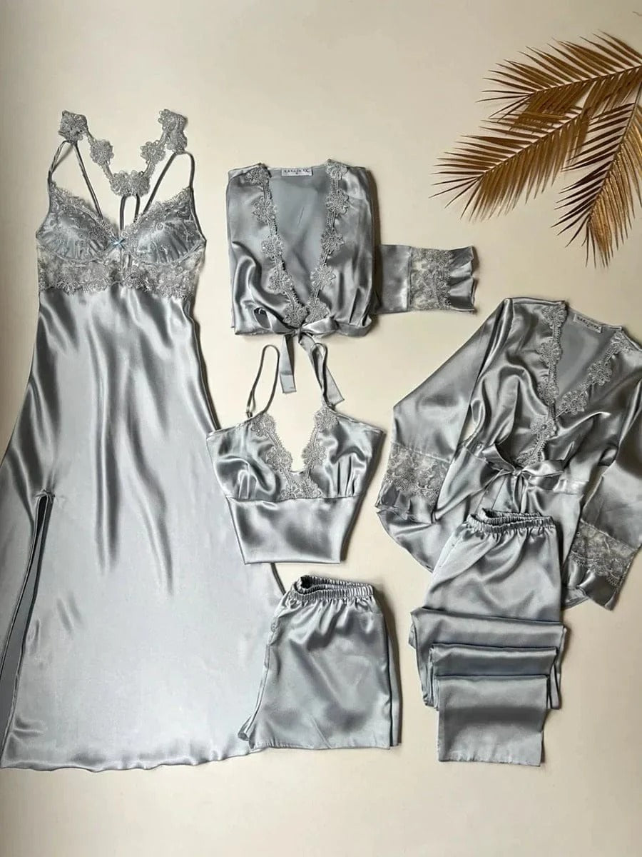 Turkish 6-Piece Satin Nightgown Set for Women
