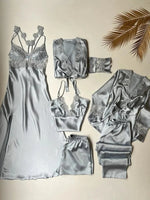 Turkish 6-Piece Satin Nightgown Set for Women