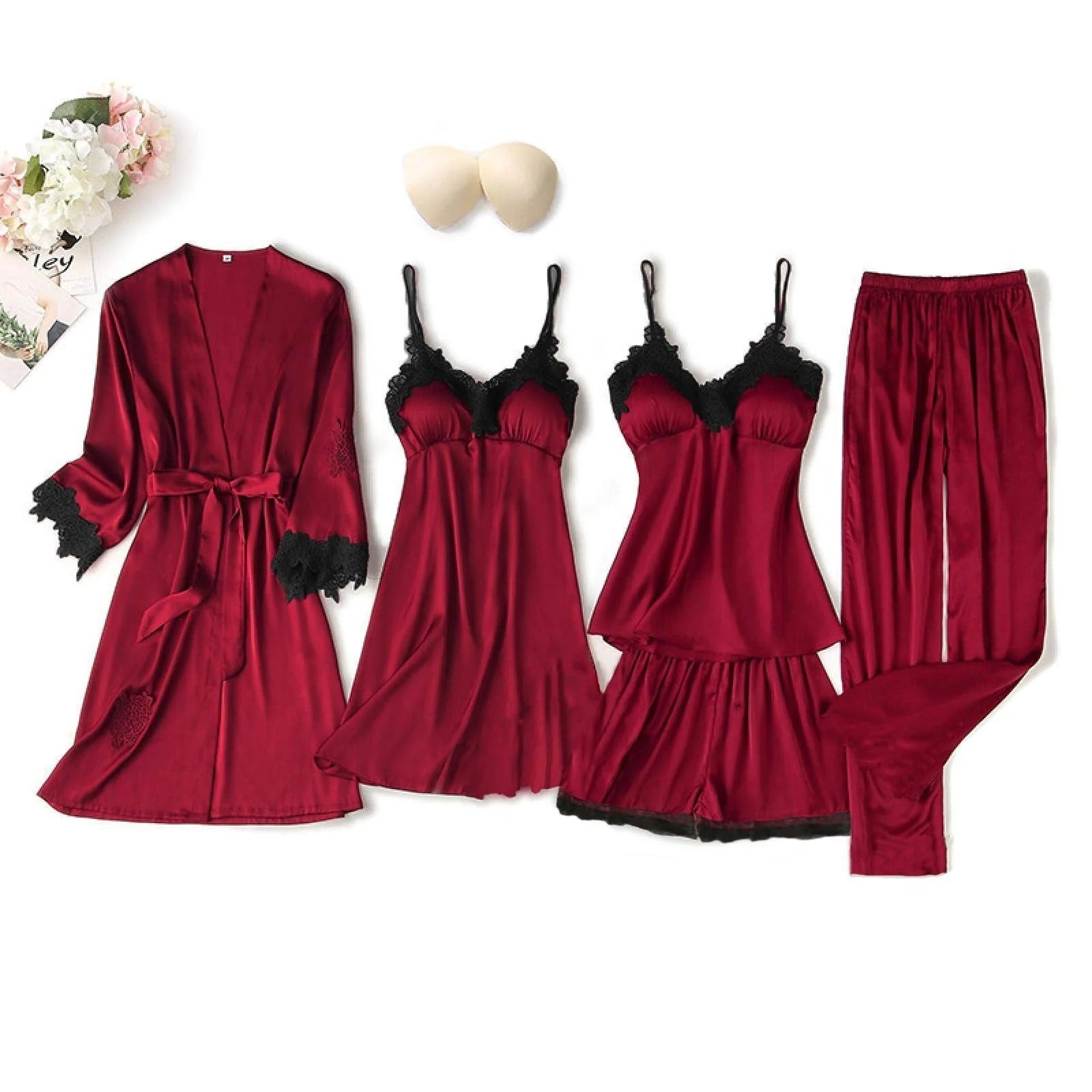 Turkish 6-Piece Satin Nightgown Set for Women