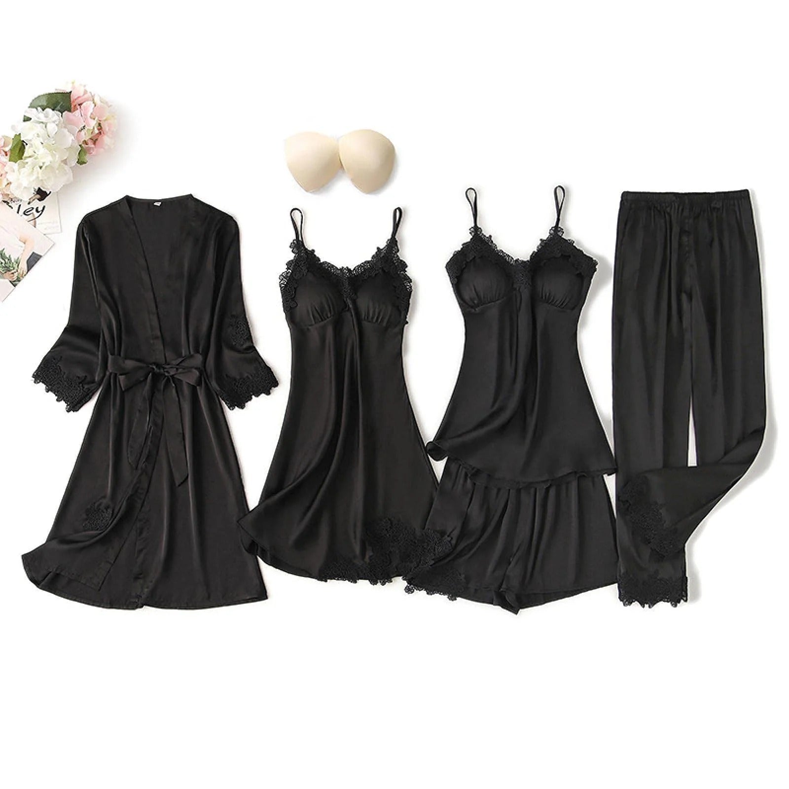 Turkish 6-Piece Satin Nightgown Set for Women